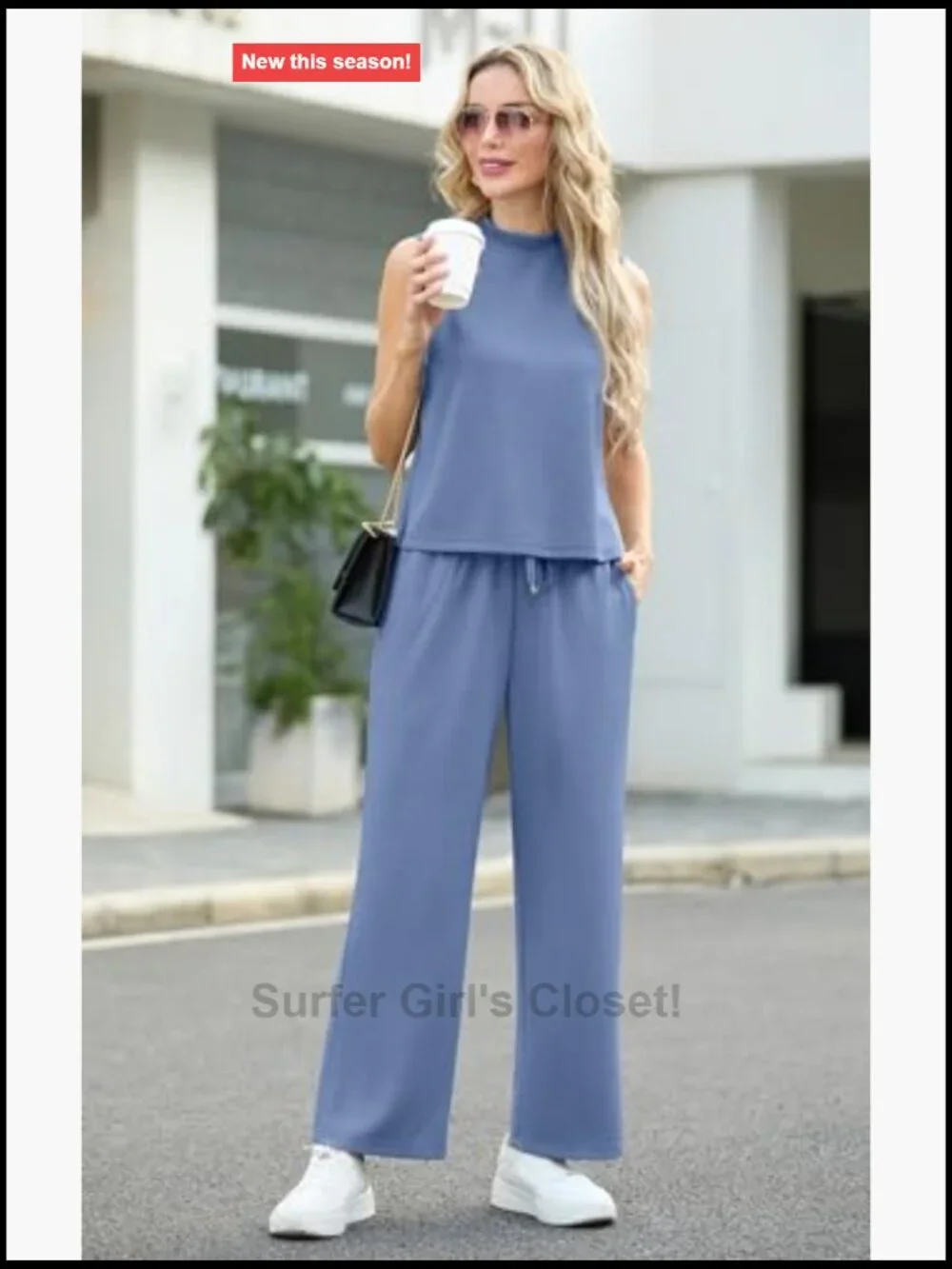 Mock Neck Sleeveless Crop Top & Wide Leg Pants Lounge Set